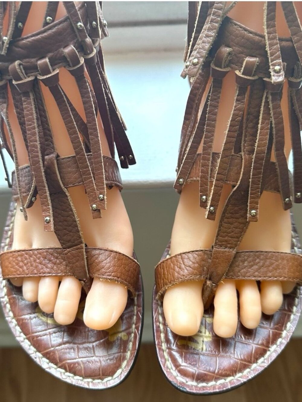 Sam Edelman Gardenia Tall Gladiator Leather Flat Fringed Sandals Brown US 6.5M - Picture 7 of 15